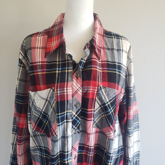 NEW Women Natural Reflections Flannel Plaid Cotton Shirt Button Up Size 1X - Picture 2 of 7